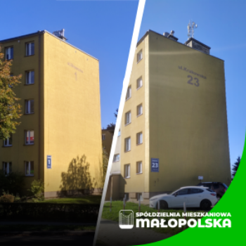 Elewacje budynków Krakowska 23 i Słoneczna 1 już po modernizacji